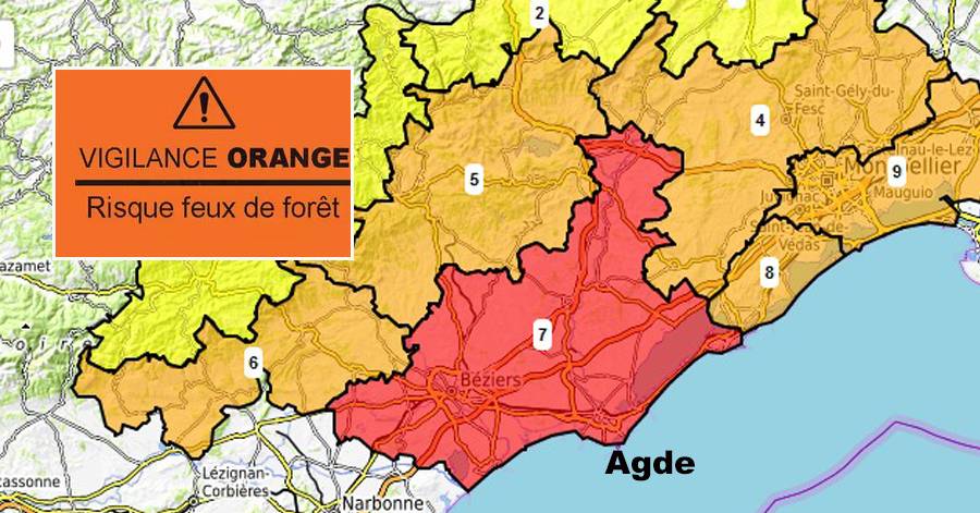 Agde - Samedi 20 Aout : Risque très élevé de feux de foret sur le secteur Plaine viticole Cœur Hérault &Plaines littorales